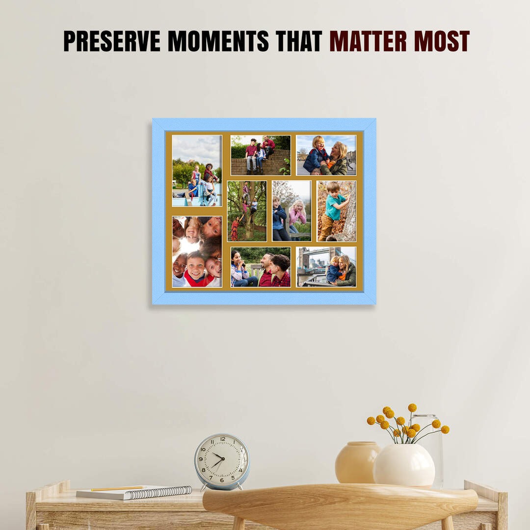 20x16" Sleek Baby Blue Multi Aperture Photo Frame - Fits 7x5" (x2) & 6x4" (x7) Photos | Collage Frame thumbnail 2