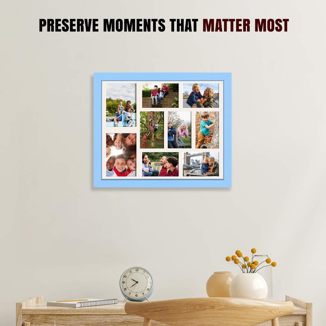 20x16" Sleek Baby Blue Multi Aperture Photo Frame - Fits 7x5" (x2) & 6x4" (x7) Photos | Collage Frame thumbnail 2