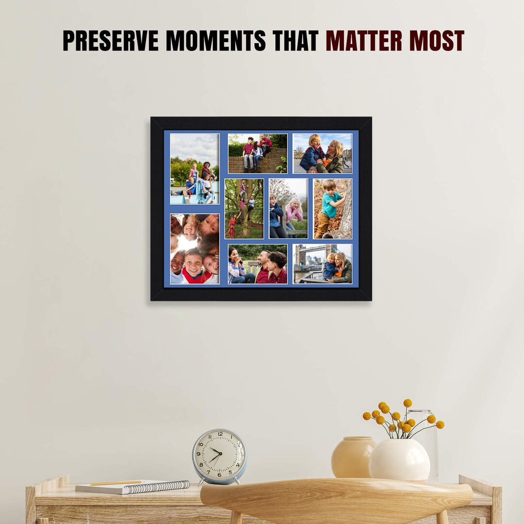 20x16" Sleek Black Multi Aperture Photo Frame - Fits 7x5" (x2) & 6x4" (x7) Photos | Collage Frame thumbnail 2