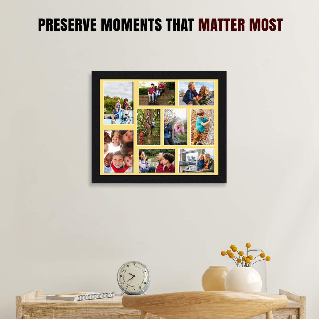 20x16" Black Sleek Multi Aperture Photo Frame Holds 7x5" (x2) & 6x4" (x7) Photos With Primrose Mount | Modern Collage Frame thumbnail 2