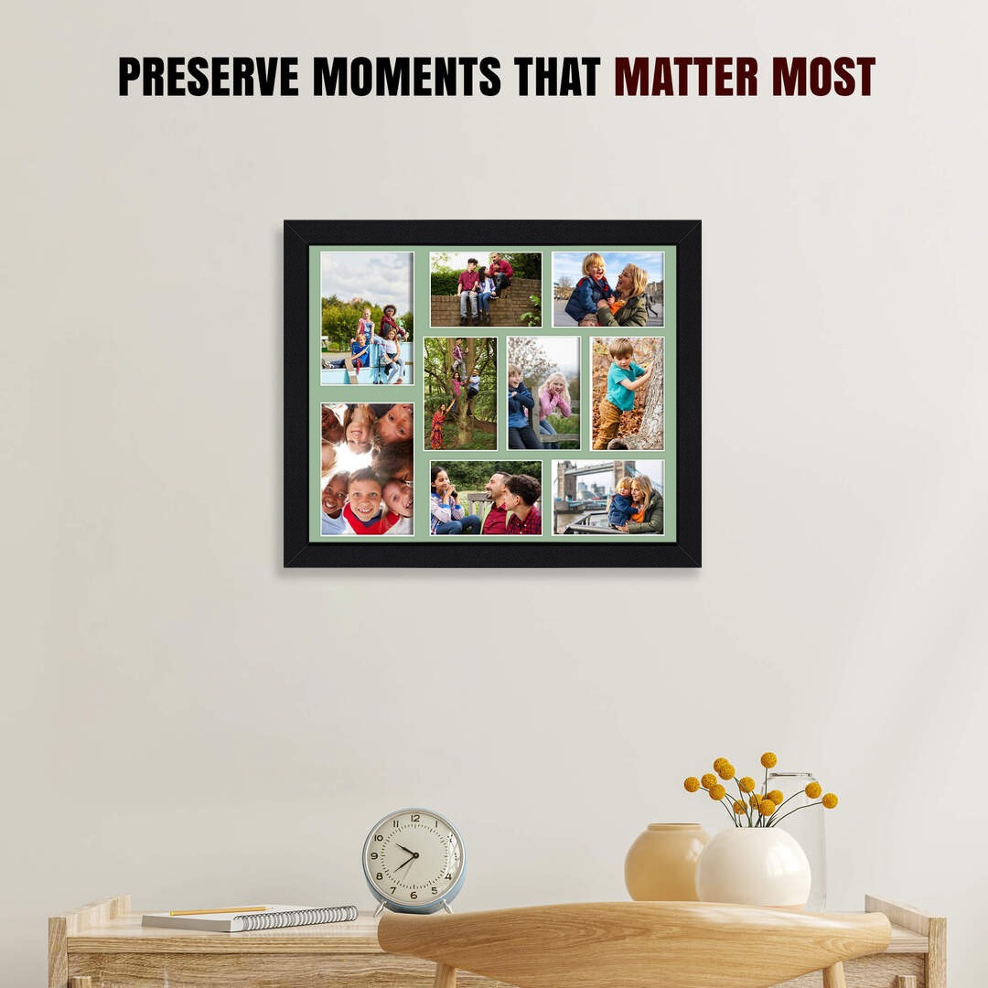 20x16" Black Sleek Multi Aperture Photo Frame - Fits 7x5" (x2) & 6x4" (x7) Photos | Collage Frame thumbnail 2