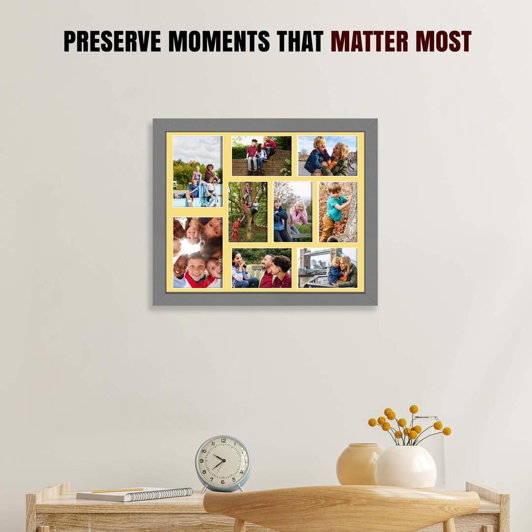 20x16" Dark Grey Sleek Multi Aperture Photo Frame Holds 7x5" (x2) & 6x4" (x7) Photos With Primrose Mount | Modern Collage Frame thumbnail 2