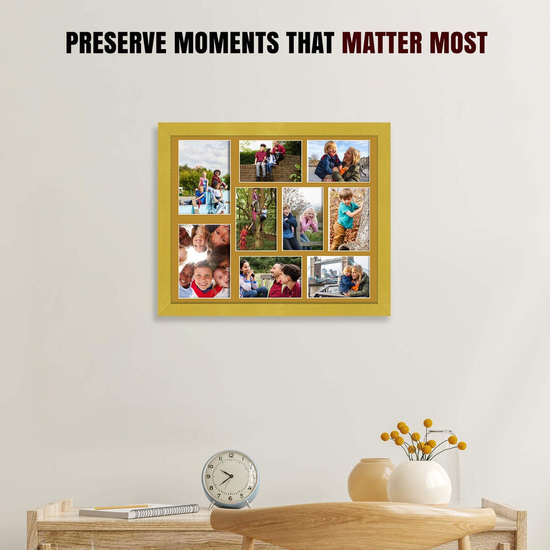 20x16" Gold Sleek Multi Aperture Photo Frame - Fits 7x5" (x2) & 6x4" (x7) Photos | Collage Frame thumbnail 2