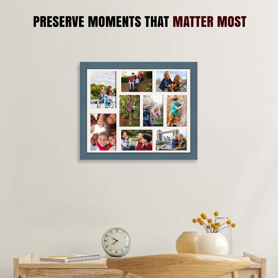 20x16" Sleek Navy Blue Multi Aperture Photo Frame - Fits 7x5" (x2) & 6x4" (x7) Photos | Collage Frame thumbnail 2