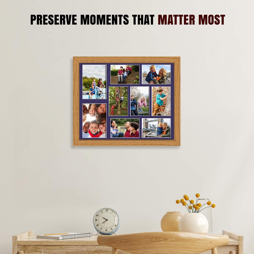 20x16" Sleek Oak Multi Aperture Photo Frame - Fits 7x5" (x2) & 6x4" (x7) Photos | Collage Frame thumbnail 2