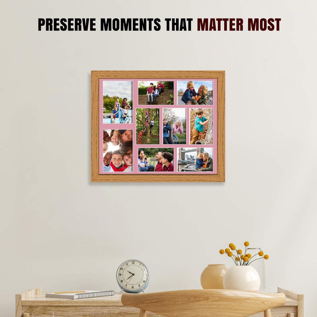 20x16" Sleek Oak Multi Aperture Photo Frame - Fits 7x5" (x2) & 6x4" (x7) Photos | Collage Frame thumbnail 2