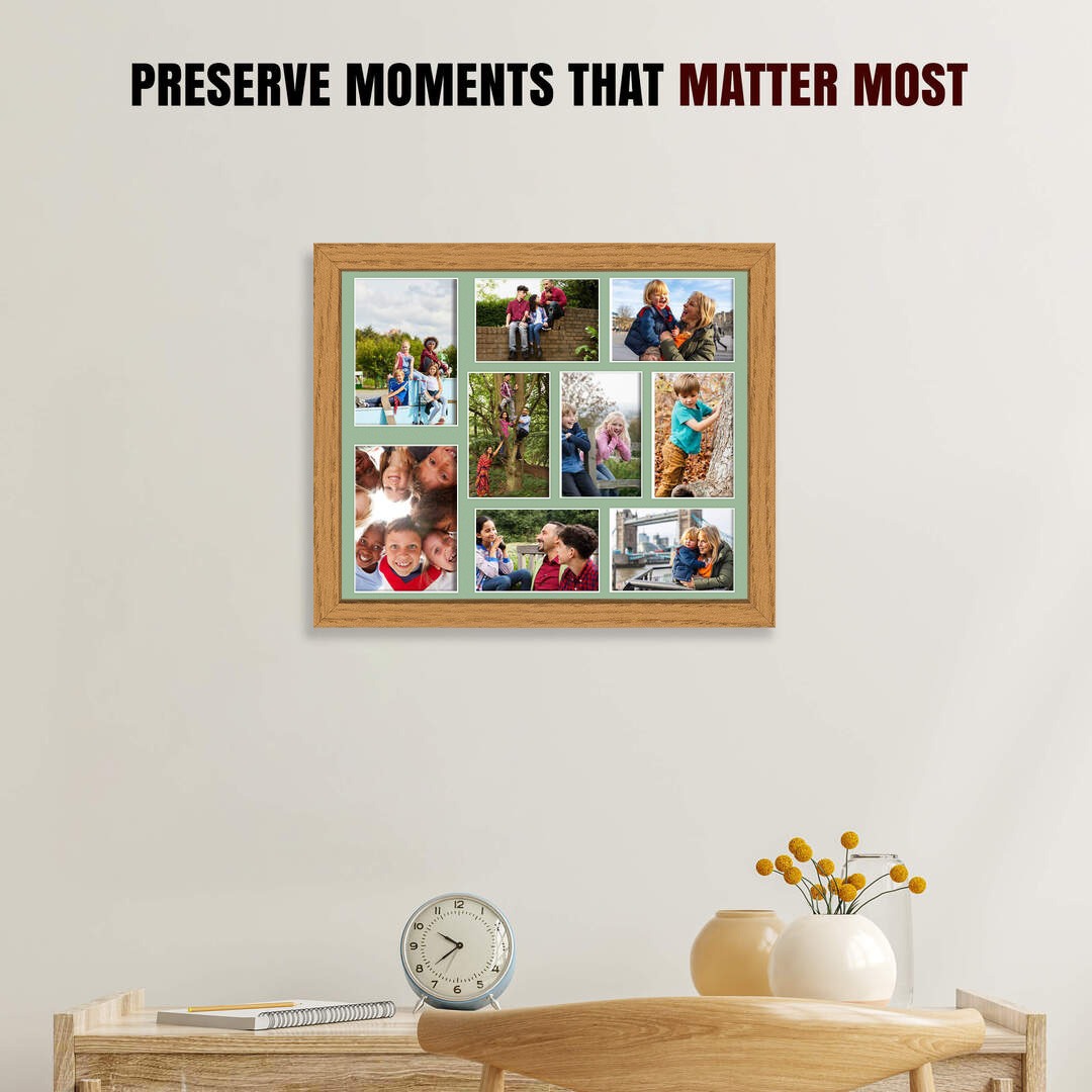 20x16" Sleek Oak Multi Aperture Photo Frame - Fits 7x5" (x2) & 6x4" (x7) Photos | Collage Frame thumbnail 2