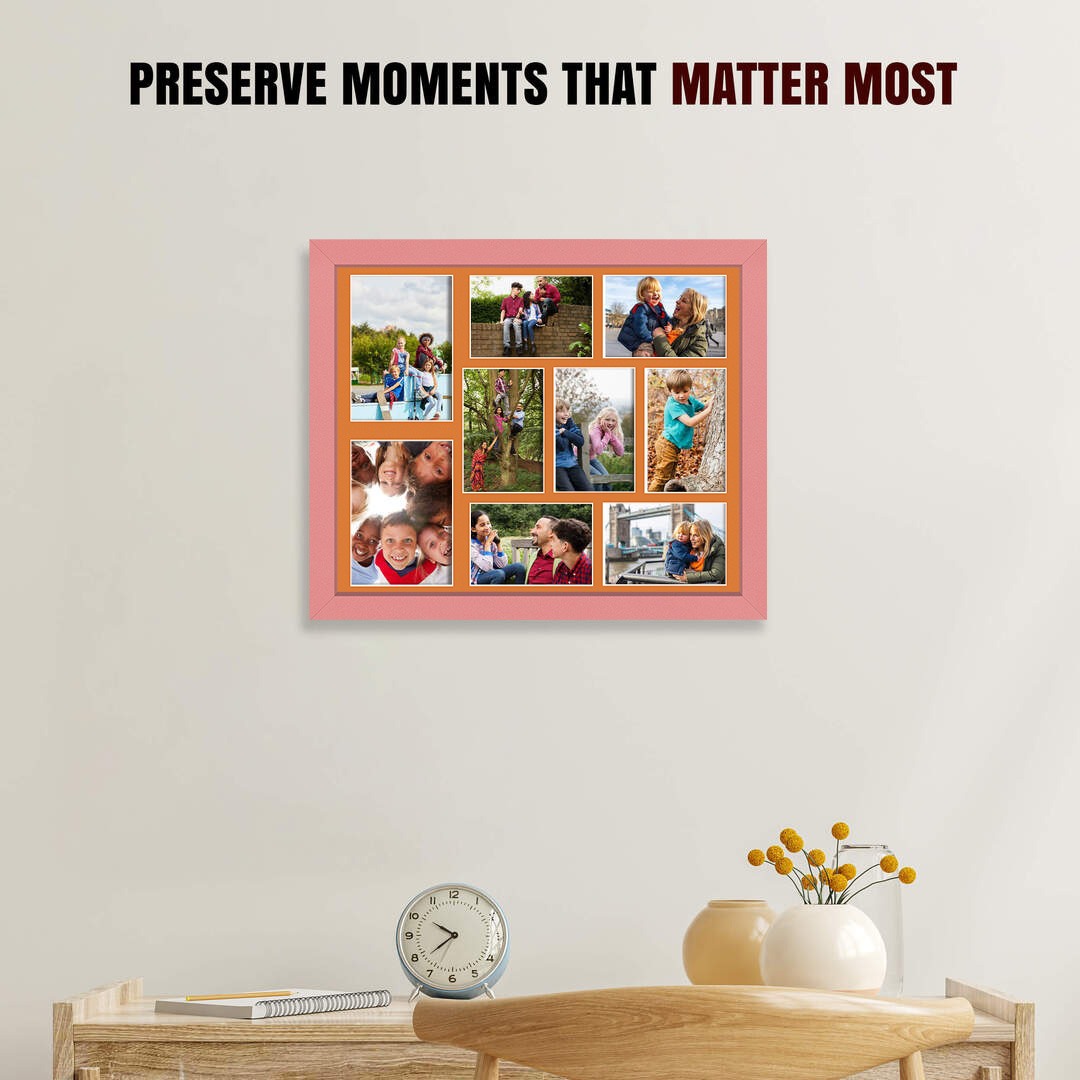 20x16" Pastel Pink Sleek Multi Aperture Photo Frame - Fits 7x5" (x2) & 6x4" (x7) Photos | Collage Frame thumbnail 2