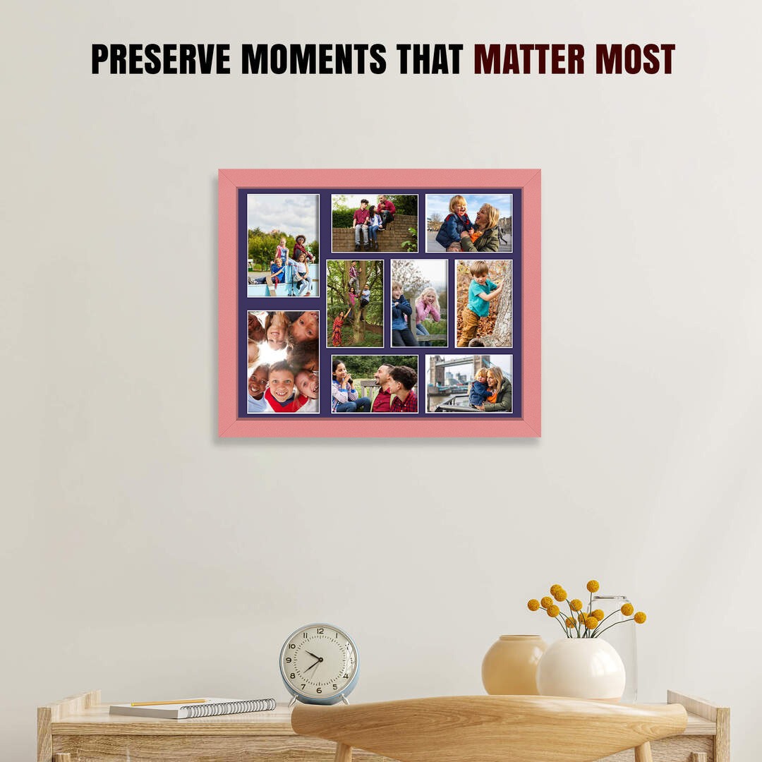 20x16" Sleek Pastel Pink Multi Aperture Photo Frame - Fits 7x5" (x2) & 6x4" (x7) Photos | Collage Frame thumbnail 2