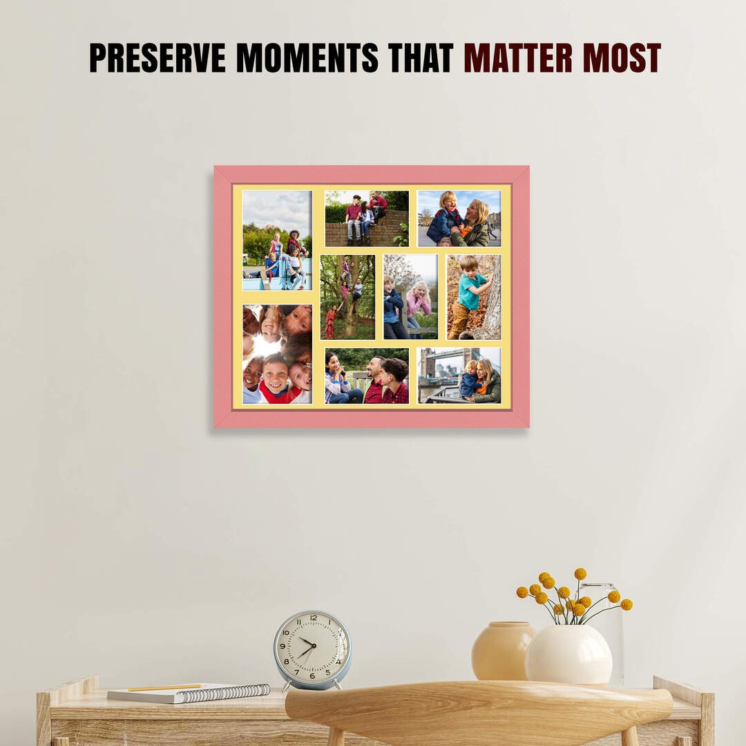 20x16" Sleek Pastel Pink Multi Aperture Photo Frame - Fits 7x5" (x2) & 6x4" (x7) Photos | Collage Frame thumbnail 2