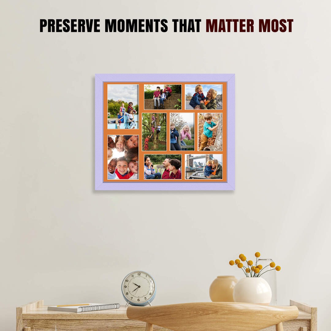 20x16" Purple Sleek Multi Aperture Photo Frame Holds 7x5" (x2) & 6x4" (x7) Photos With Burnt Orange Mount | Modern Collage Frame thumbnail 2
