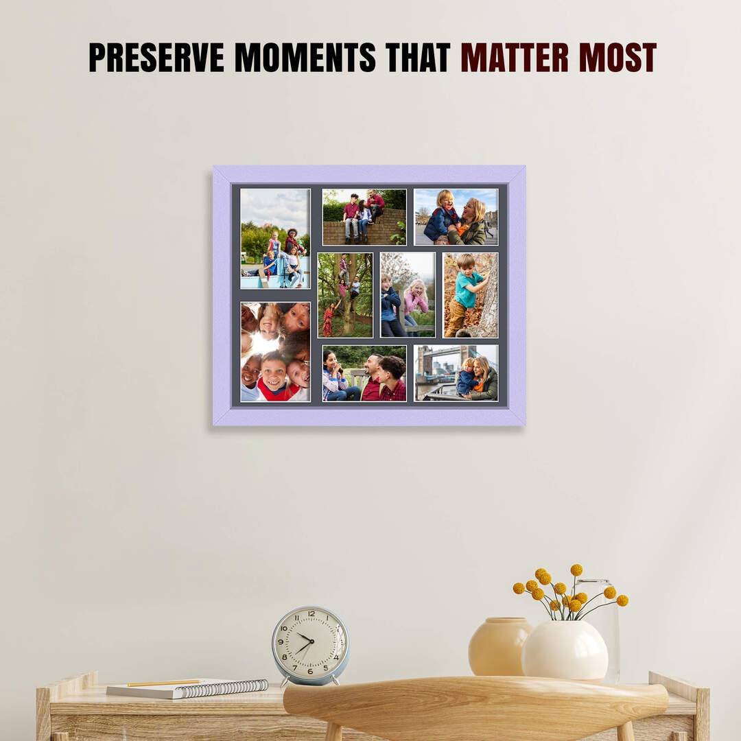 20x16" Purple Sleek Multi Aperture Photo Frame Holds 7x5" (x2) & 6x4" (x7) Photos With Charcoal Grey Mount | Modern Collage Frame thumbnail 2