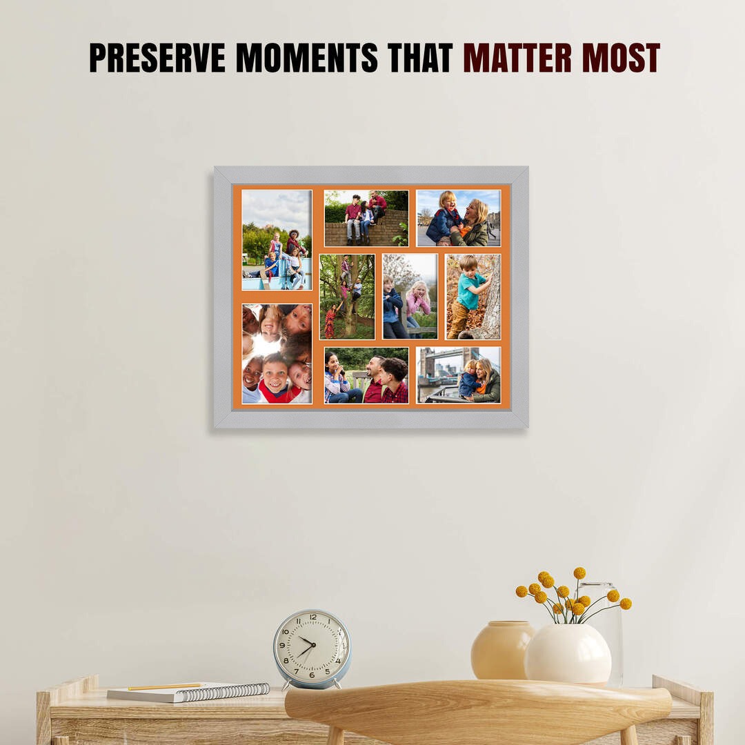 20x16" Silver Sleek Multi Aperture Photo Frame - Fits 7x5" (x2) & 6x4" (x7) Photos | Collage Frame thumbnail 2