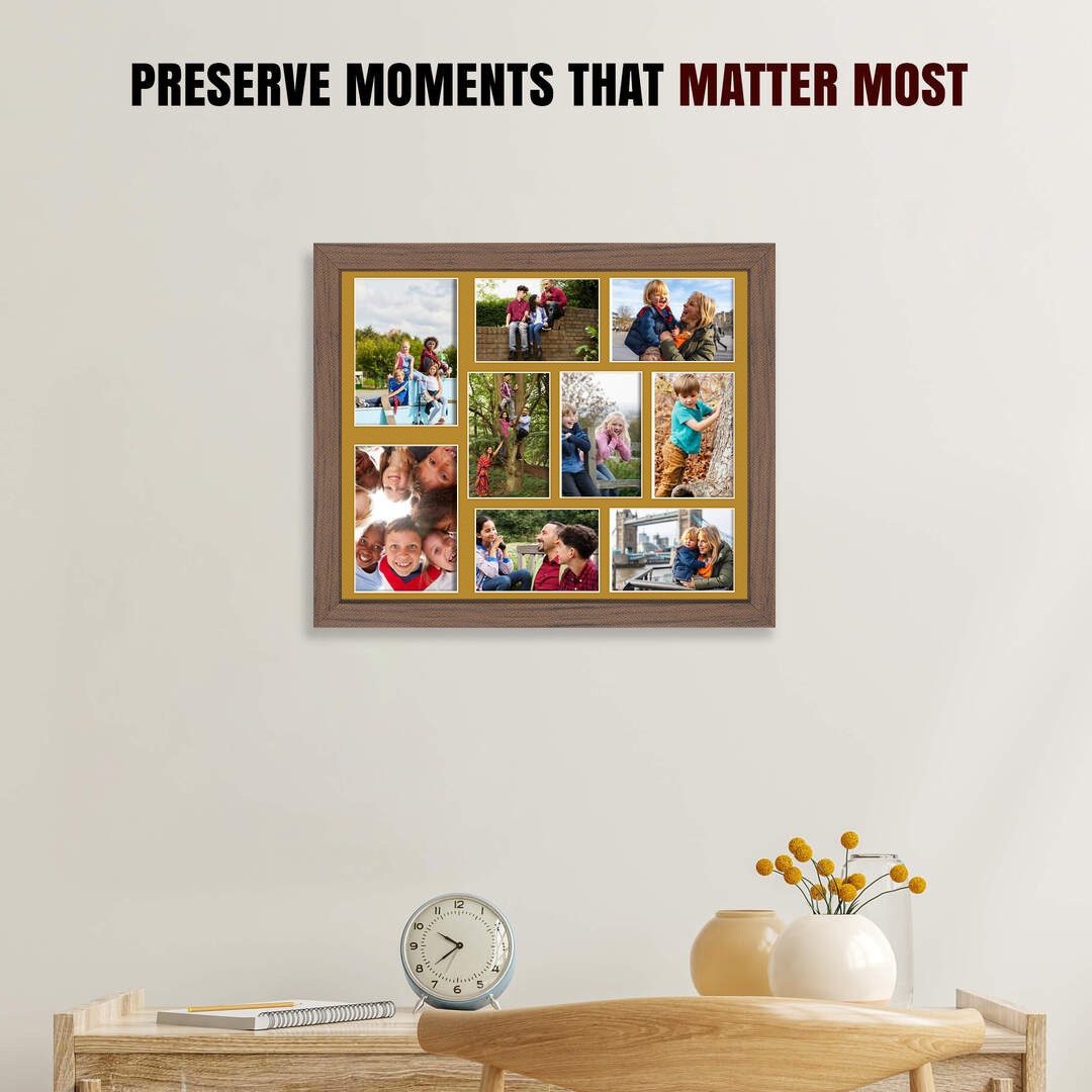 20x16" Walnut Sleek Multi Aperture Photo Frame - Fits 7x5" (x2) & 6x4" (x7) Photos | Collage Frame thumbnail 2