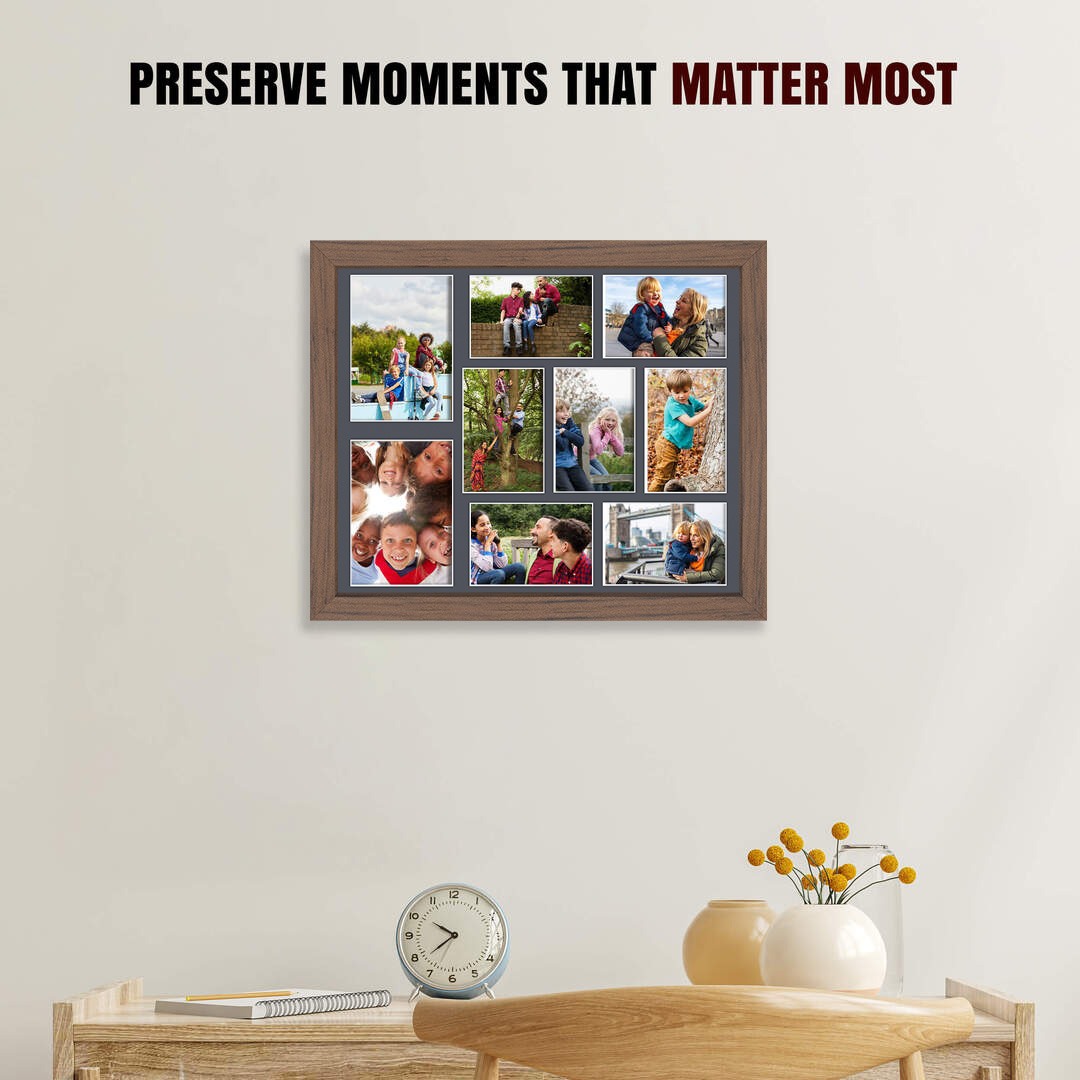 20x16" Sleek Walnut Multi Aperture Photo Frame - Fits 7x5" (x2) & 6x4" (x7) Photos | Collage Frame thumbnail 2