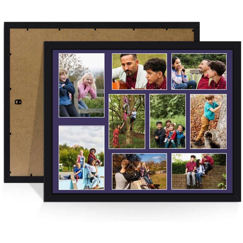 20x16" Sleek Black Multi Aperture Photo Frame - Fits 7x5" (x2) & 6x4" (x7) Photos | Collage Frame