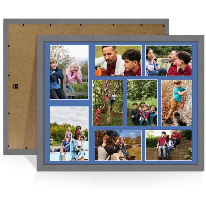20x16" Sleek Dark Grey Multi Aperture Photo Frame - Fits 7x5" (x2) & 6x4" (x7) Photos | Collage Frame