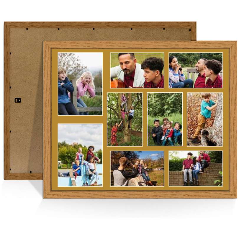 20x16" Oak Sleek Multi Aperture Photo Frame - Fits 7x5" (x2) & 6x4" (x7) Photos | Collage Frame