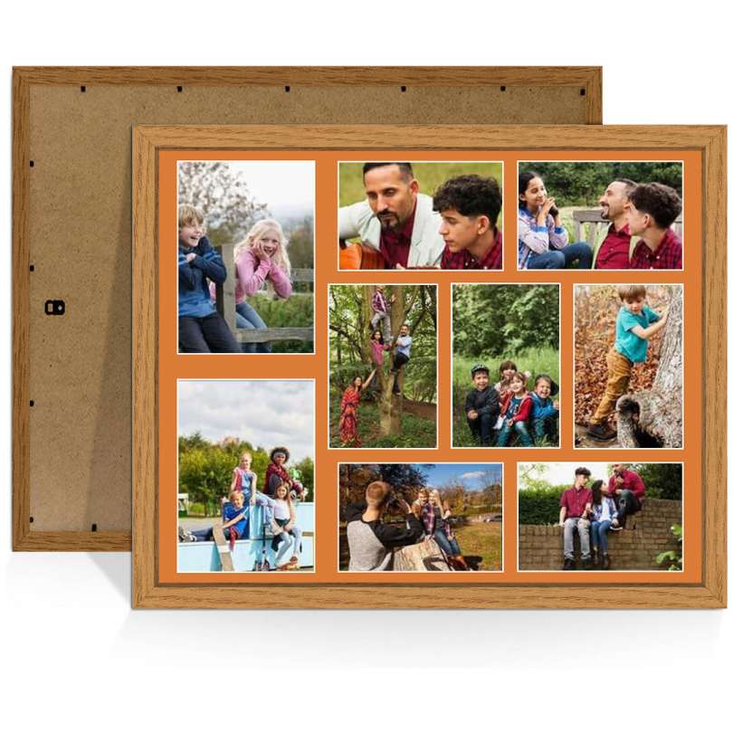 20x16" Oak Sleek Multi Aperture Photo Frame - Fits 7x5" (x2) & 6x4" (x7) Photos | Collage Frame thumbnail 1