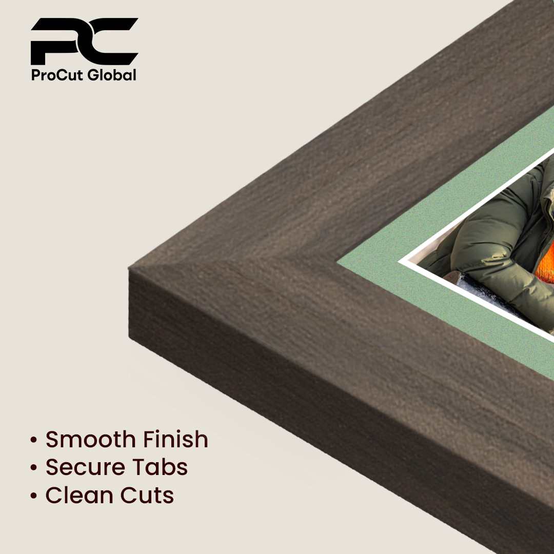 20x16" Walnut Sleek Multi Aperture Photo Frame Holds 7x5" (x2) & 6x4" (x7) Photos With Sage Green Mount | Modern Collage Frame thumbnail 7