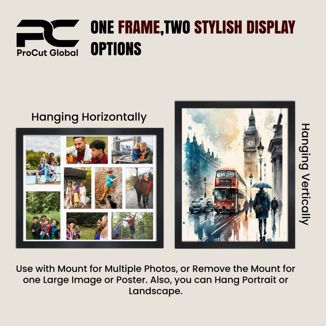 20x16" White Rustic Modern Multi Aperture Photo Frame Holds 7x5" (x2) & 6x4" (x7) Photos With Burgundy Mount | Modern Collage Frame thumbnail 4