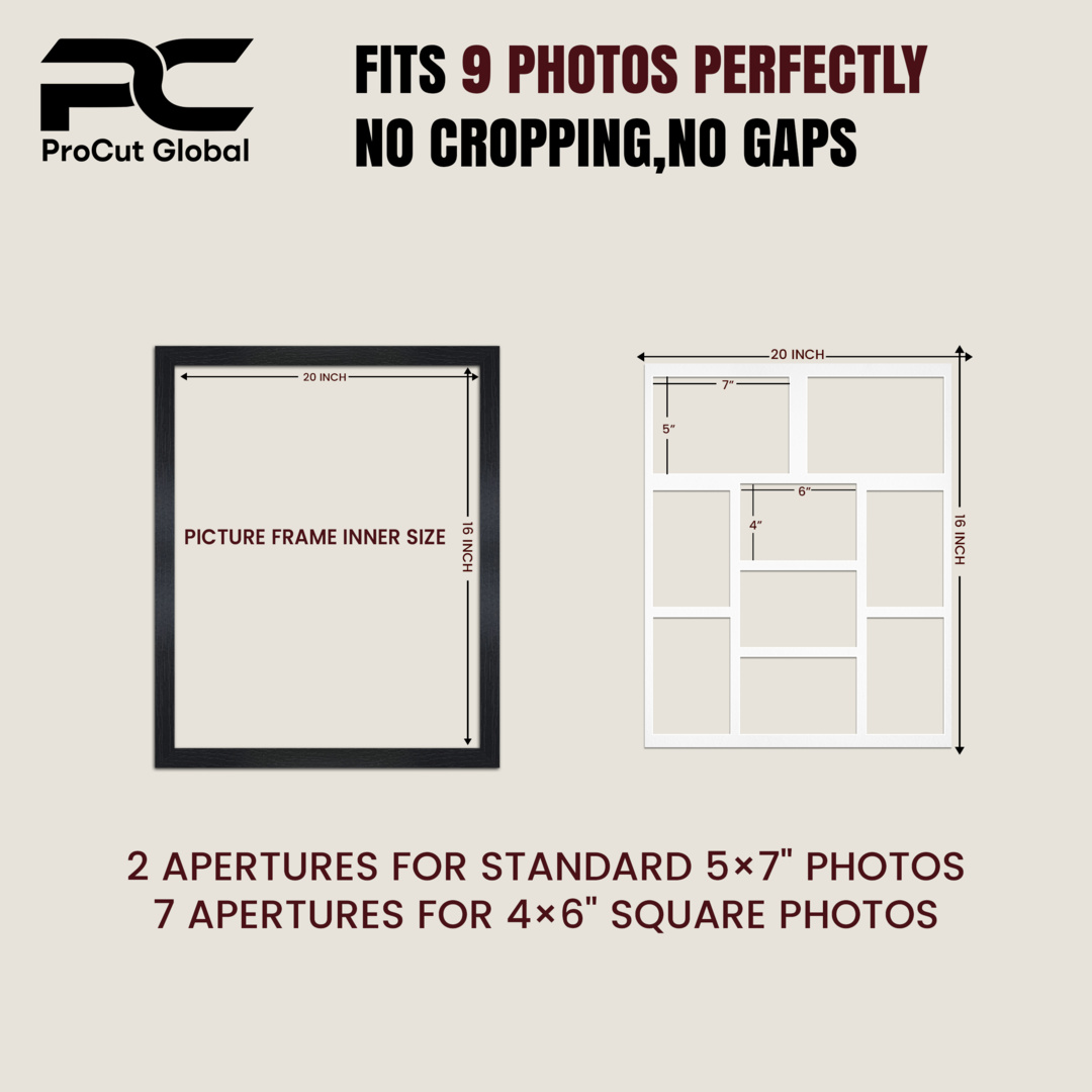20x16" White Rustic Modern Multi Aperture Photo Frame Holds 7x5" (x2) & 6x4" (x7) Photos With Burgundy Mount | Modern Collage Frame thumbnail 3
