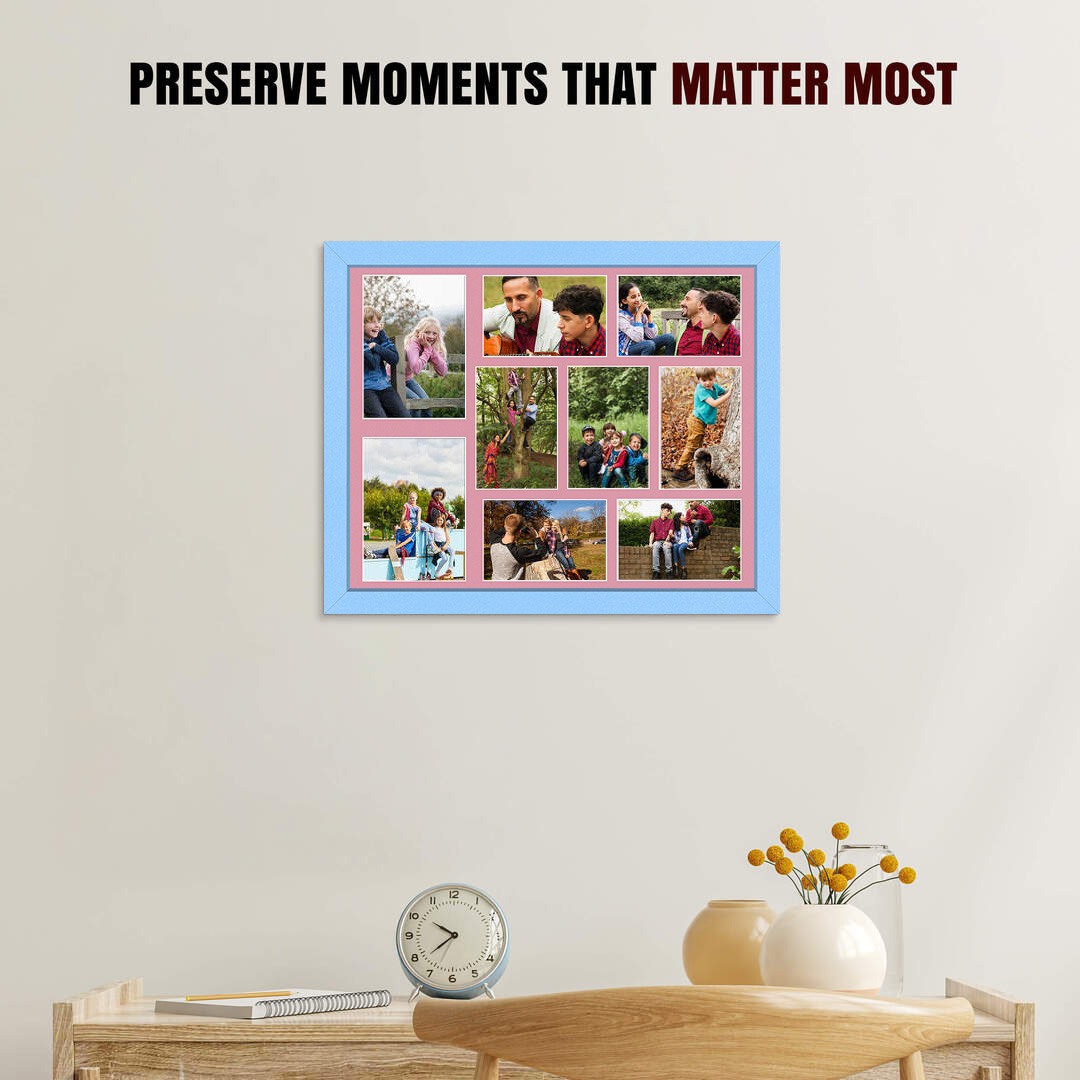 20x16" Modern Baby Blue Multi Aperture Photo Frame - Fits 7x5" (x2) & 6x4" (x7) Photos | Collage Frame thumbnail 2