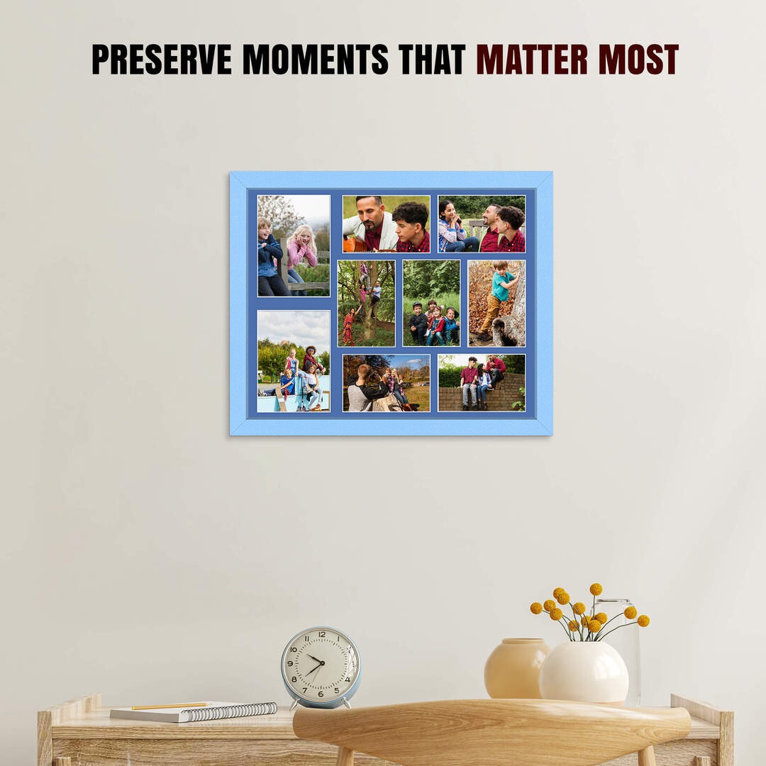 20x16" Baby Blue Modern Multi Aperture Photo Frame - Fits 7x5" (x2) & 6x4" (x7) Photos | Collage Frame thumbnail 2