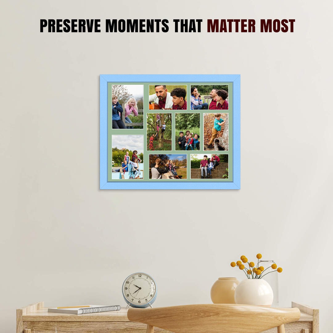 20x16" Modern Baby Blue Multi Aperture Photo Frame - Fits 7x5" (x2) & 6x4" (x7) Photos | Collage Frame thumbnail 2