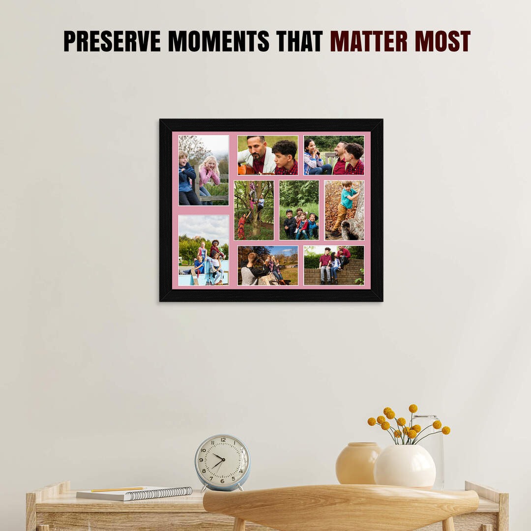 20x16" Modern Black Multi Aperture Photo Frame - Fits 7x5" (x2) & 6x4" (x7) Photos | Collage Frame thumbnail 2