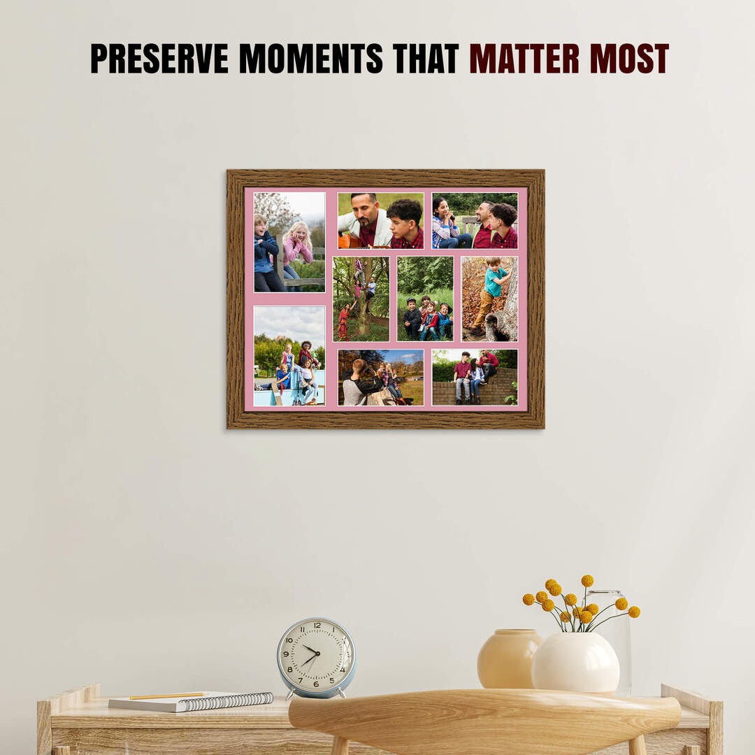 20x16" Dark Oak Modern Multi Aperture Photo Frame - Fits 7x5" (x2) & 6x4" (x7) Photos | Collage Frame thumbnail 2