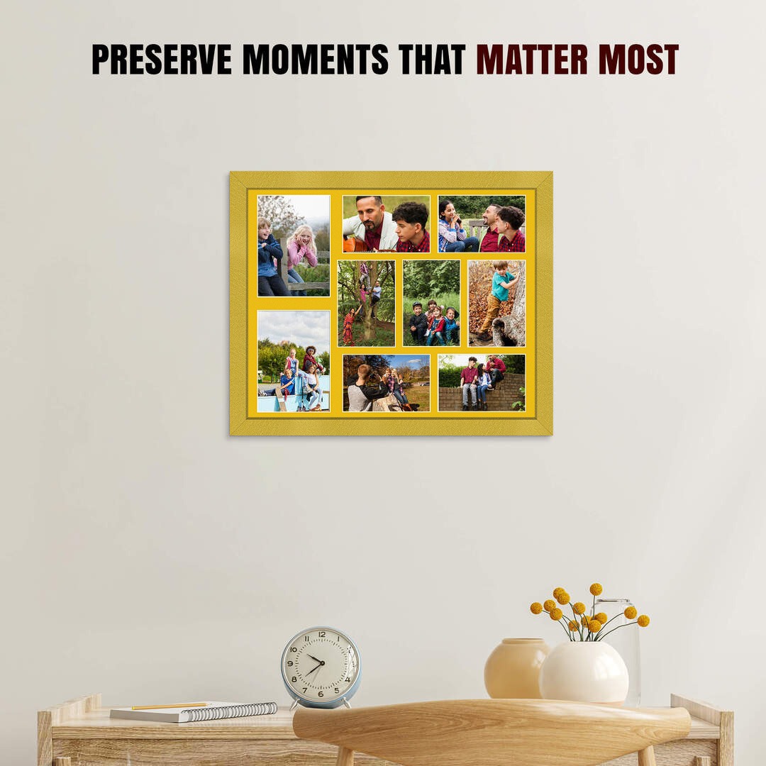 20x16" Gold Modern Multi Aperture Photo Frame - Fits 7x5" (x2) & 6x4" (x7) Photos | Collage Frame thumbnail 2