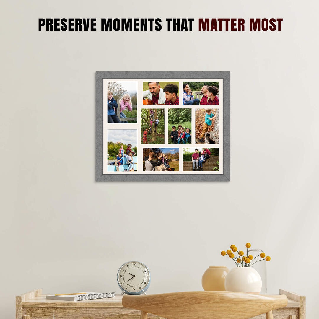 20x16" Grey Marble Modern Multi Aperture Photo Frame Holds 7x5" (x2) & 6x4" (x7) Photos With Antique White Mount | Modern Collage Frame thumbnail 2