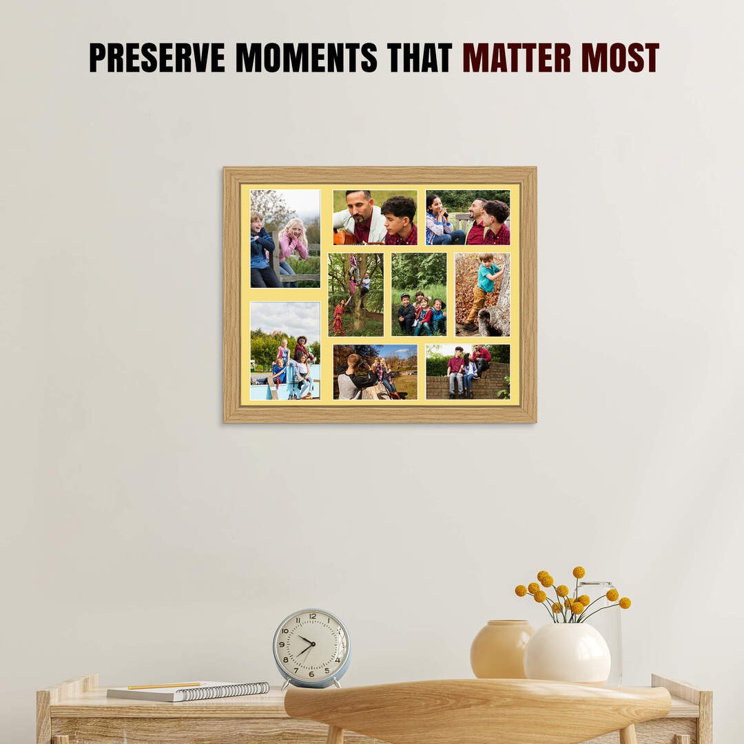 20x16" Light Oak Modern Multi Aperture Photo Frame - Fits 7x5" (x2) & 6x4" (x7) Photos | Collage Frame thumbnail 2