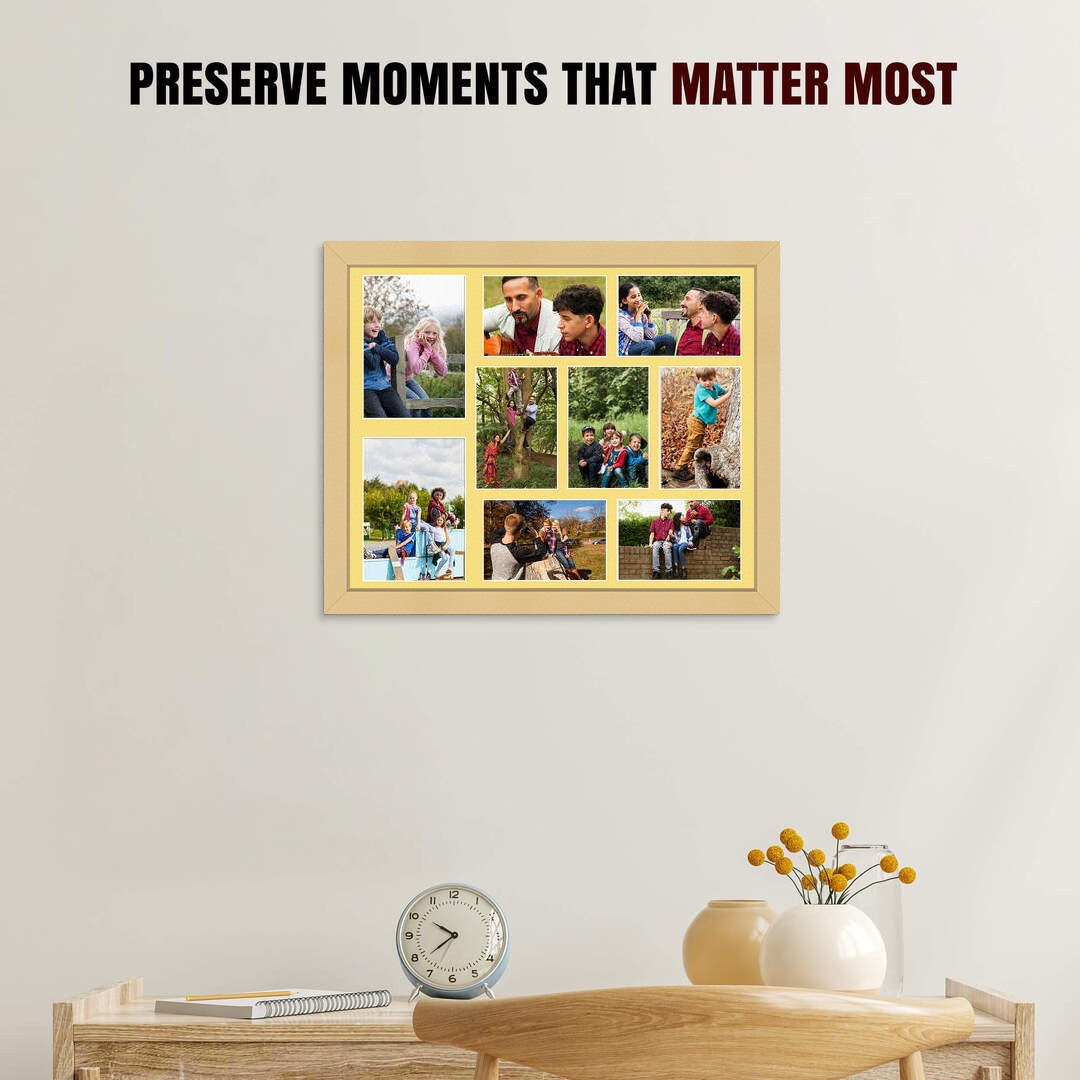 20x16" Mustard Yellow Modern Multi Aperture Photo Frame - Fits 7x5" (x2) & 6x4" (x7) Photos | Collage Frame thumbnail 2