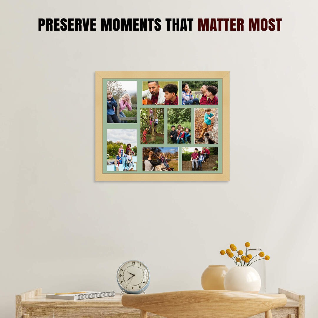 20x16" Modern Mustard Yellow Multi Aperture Photo Frame - Fits 7x5" (x2) & 6x4" (x7) Photos | Collage Frame thumbnail 2
