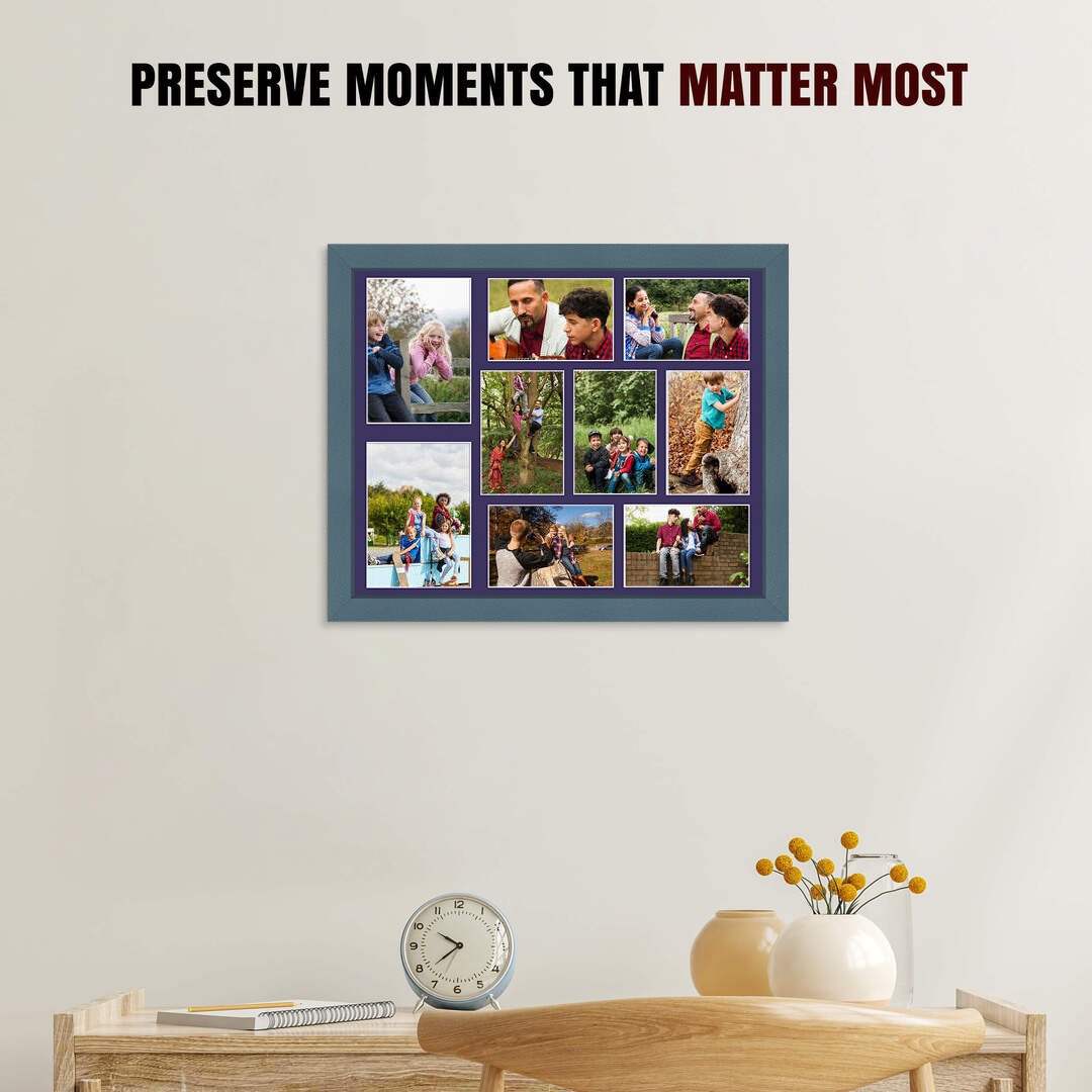 20x16" Modern Navy Blue Multi Aperture Photo Frame - Fits 7x5" (x2) & 6x4" (x7) Photos | Collage Frame thumbnail 2