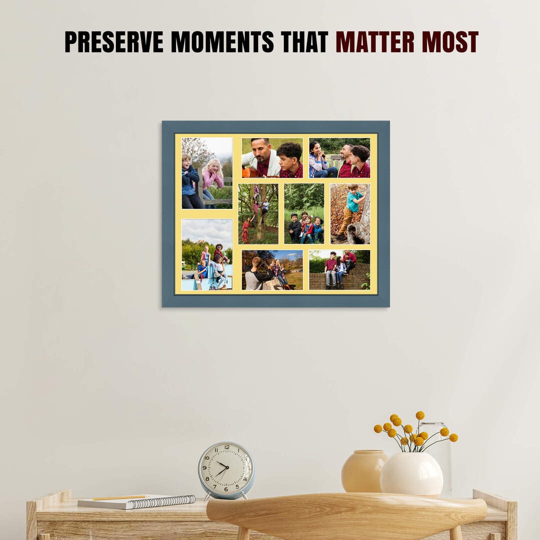 20x16" Navy Blue Modern Multi Aperture Photo Frame Holds 7x5" (x2) & 6x4" (x7) Photos With Primrose Mount | Modern Collage Frame thumbnail 2
