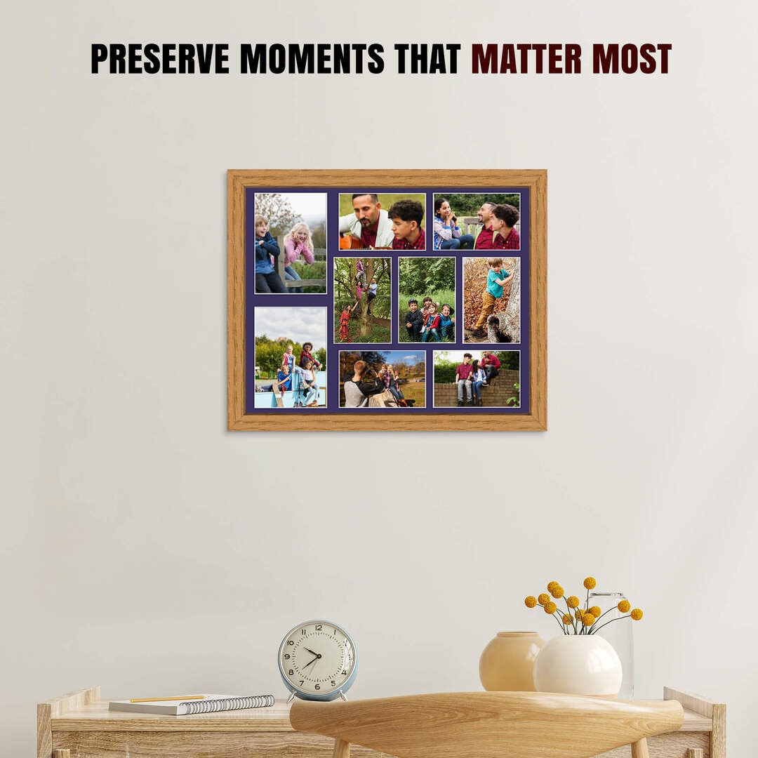 20x16" Oak Modern Multi Aperture Photo Frame - Fits 7x5" (x2) & 6x4" (x7) Photos | Collage Frame thumbnail 2