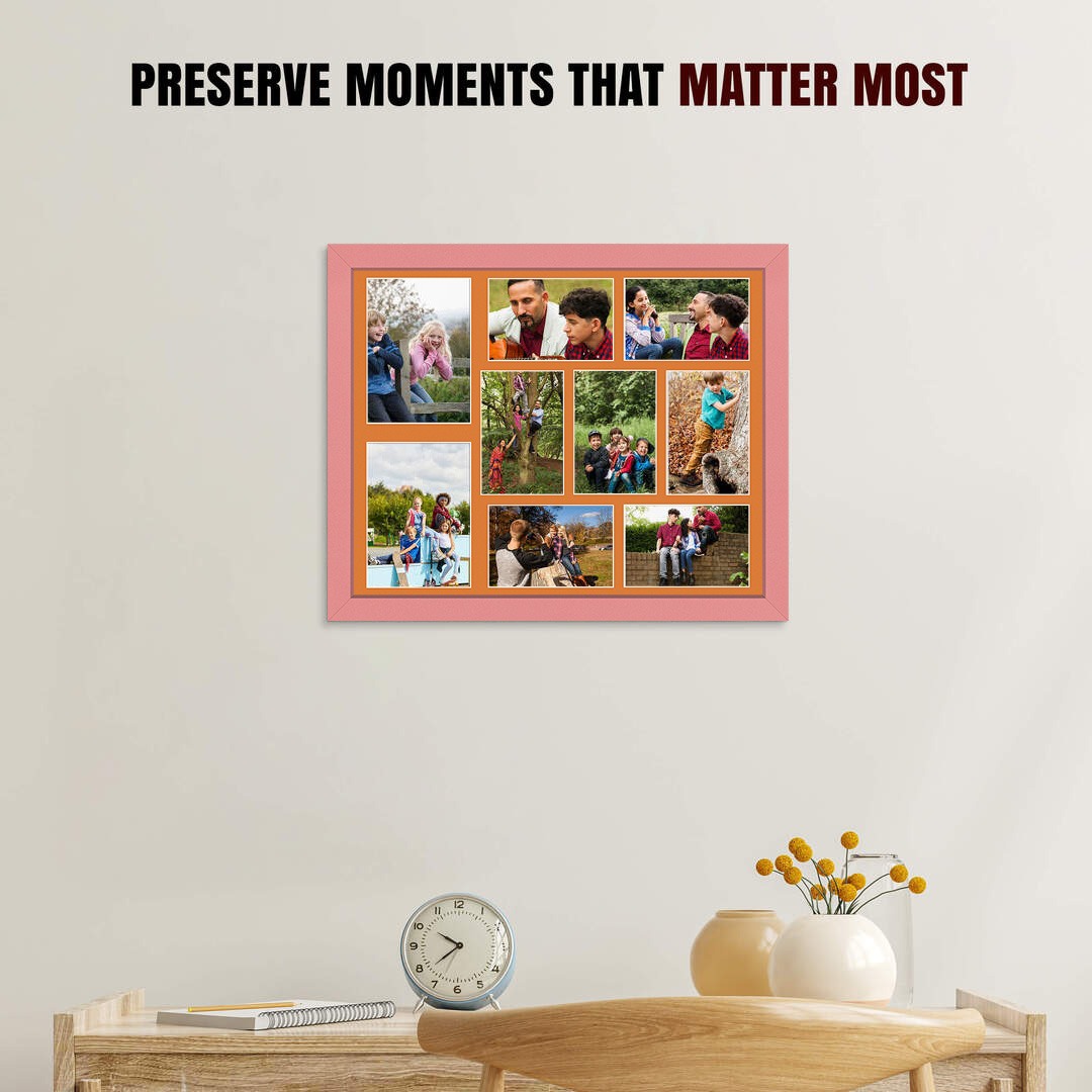 20x16" Modern Pastel Pink Multi Aperture Photo Frame - Fits 7x5" (x2) & 6x4" (x7) Photos | Collage Frame thumbnail 2