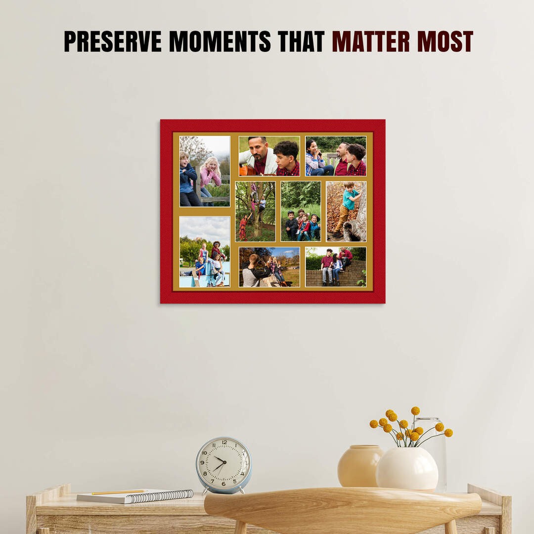 20x16" Modern Red Multi Aperture Photo Frame - Fits 7x5" (x2) & 6x4" (x7) Photos | Collage Frame thumbnail 2
