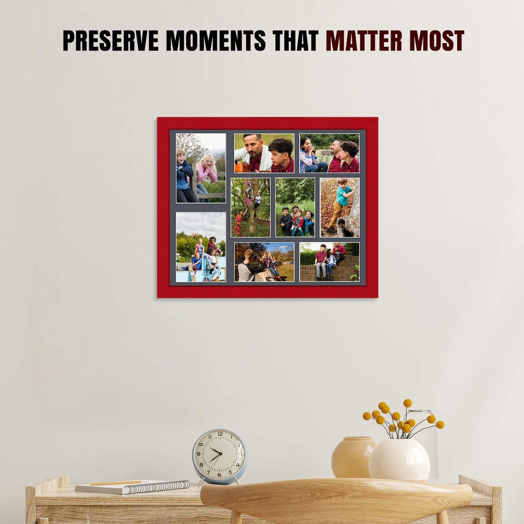 20x16" Modern Red Multi Aperture Photo Frame - Fits 7x5" (x2) & 6x4" (x7) Photos | Collage Frame thumbnail 2