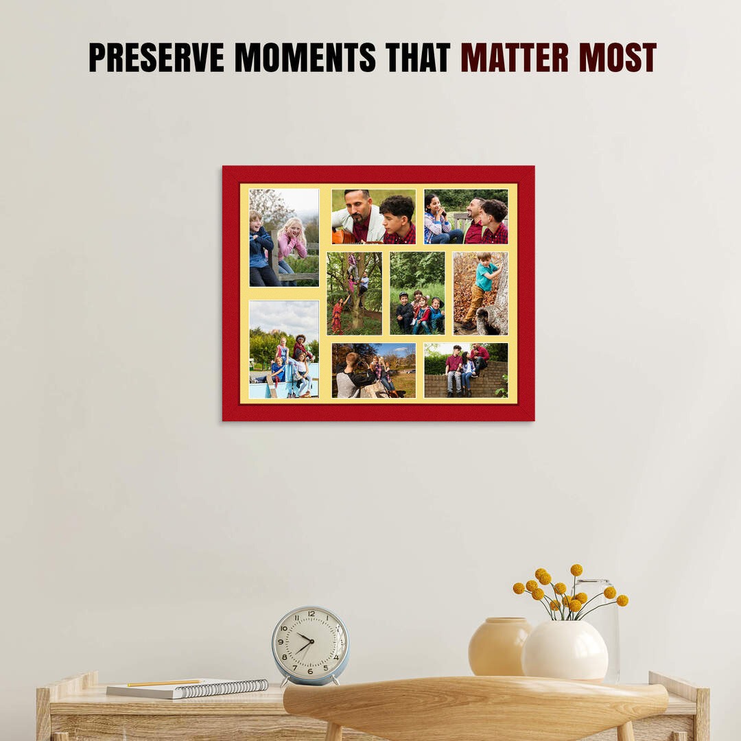 20x16" Modern Red Multi Aperture Photo Frame - Fits 7x5" (x2) & 6x4" (x7) Photos | Collage Frame thumbnail 2