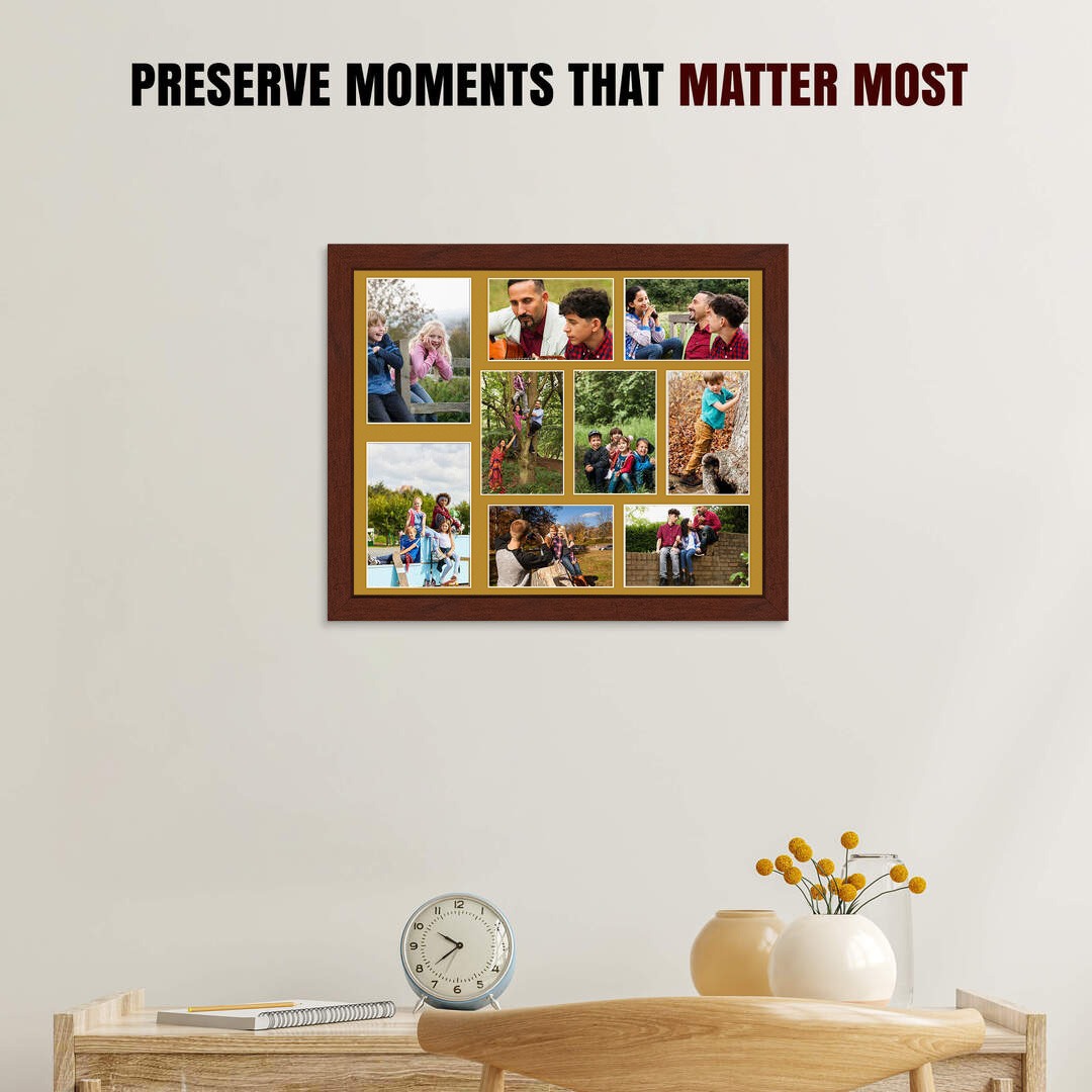 20x16" Modern Rose Wood Multi Aperture Photo Frame - Fits 7x5" (x2) & 6x4" (x7) Photos | Collage Frame thumbnail 2