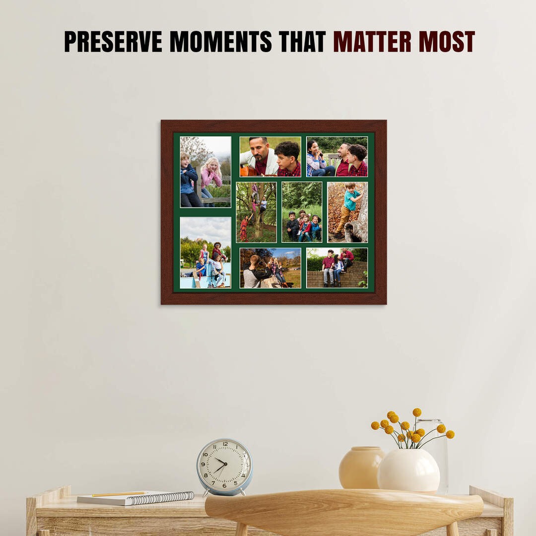 20x16" Modern Rose Wood Multi Aperture Photo Frame - Fits 7x5" (x2) & 6x4" (x7) Photos | Collage Frame thumbnail 2