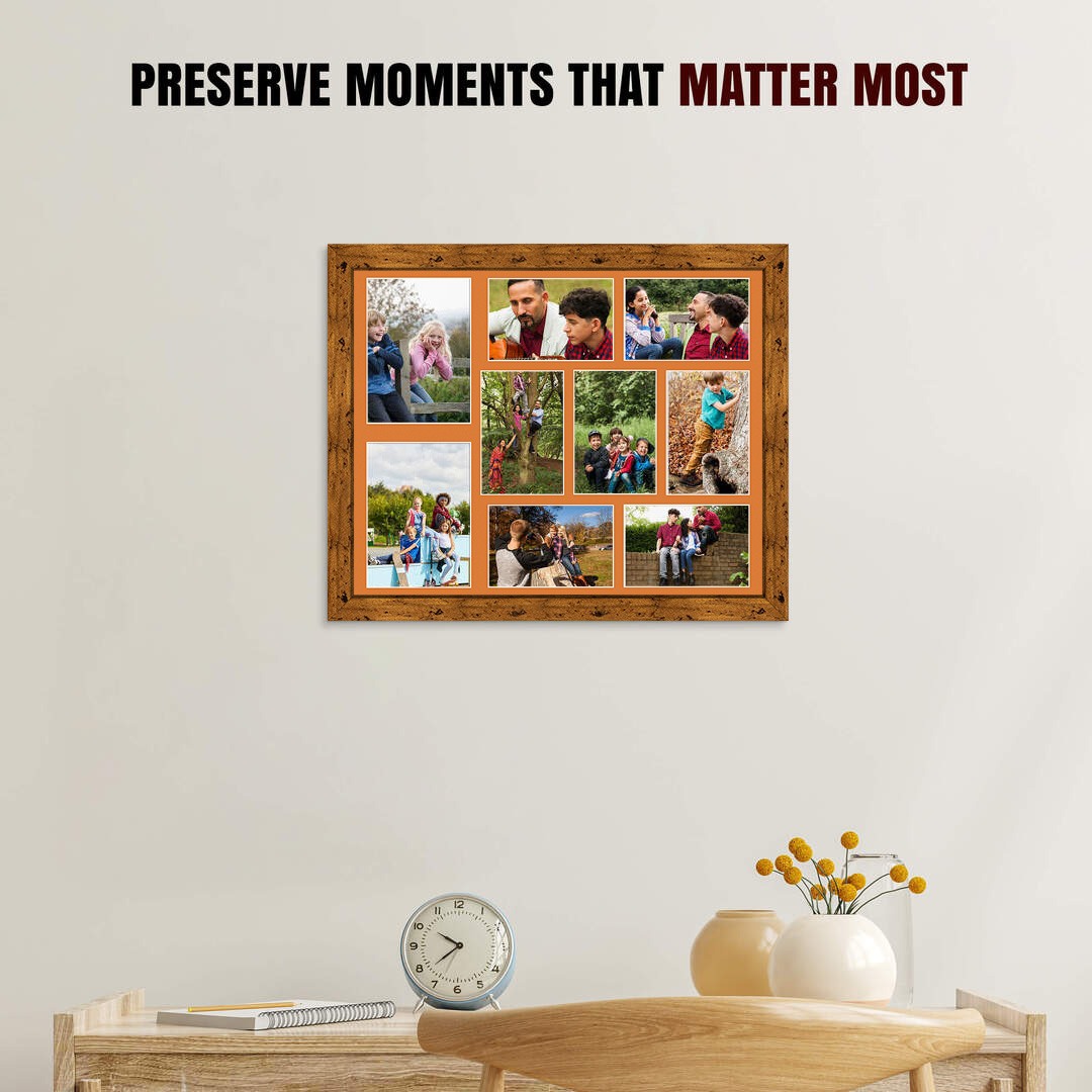 20x16" Rustic Oak Modern Multi Aperture Photo Frame - Fits 7x5" (x2) & 6x4" (x7) Photos | Collage Frame thumbnail 2