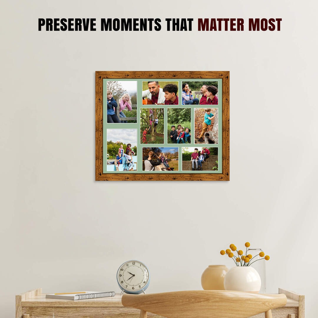 20x16" Rustic Oak Modern Multi Aperture Photo Frame - Fits 7x5" (x2) & 6x4" (x7) Photos | Collage Frame thumbnail 2