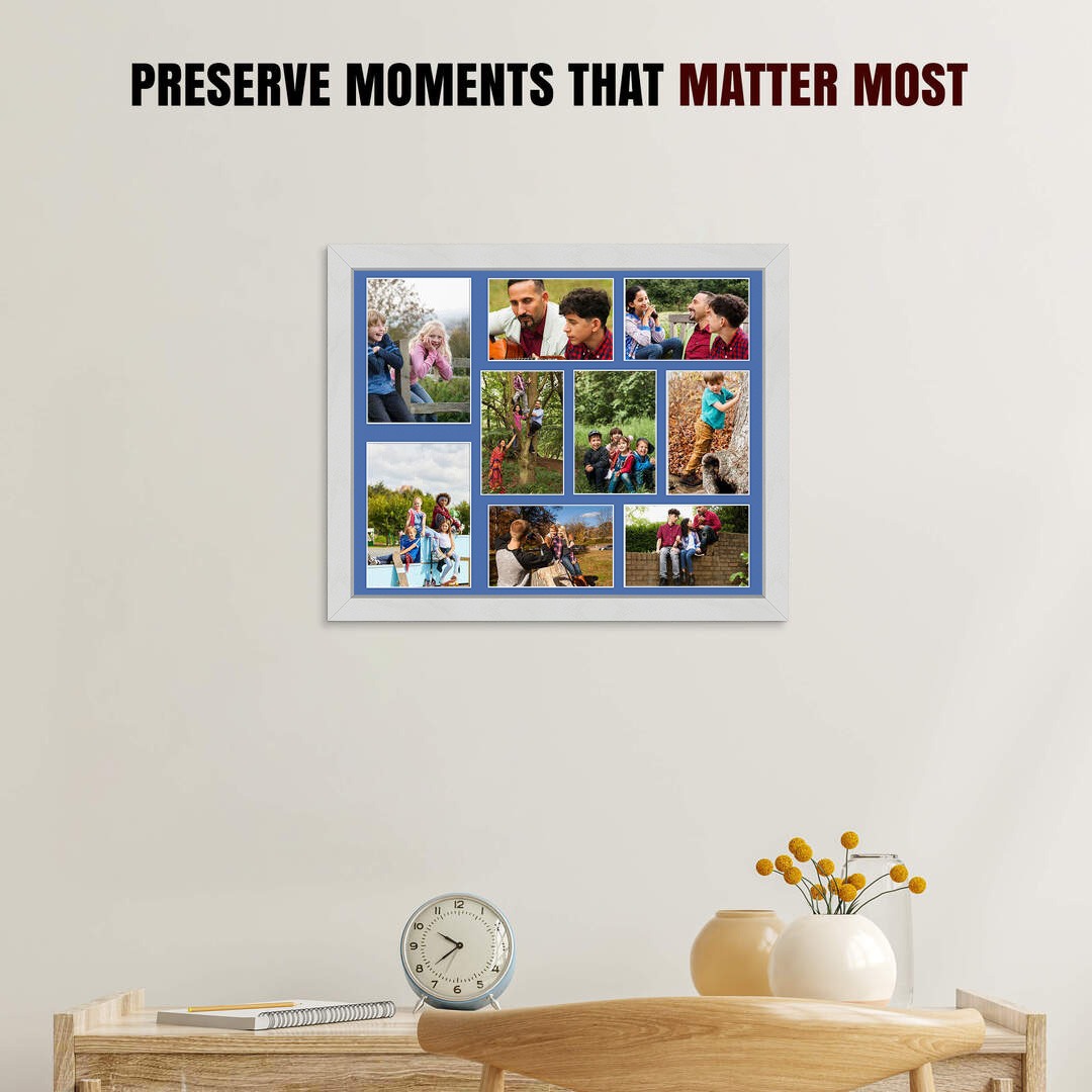20x16" Modern Ash White Multi Aperture Photo Frame - Fits 7x5" (x2) & 6x4" (x7) Photos | Collage Frame thumbnail 2