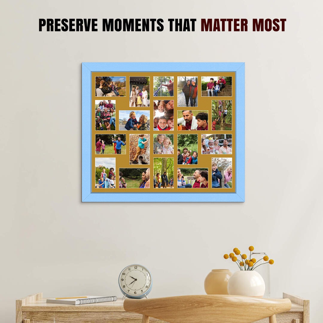 80x70cm Baby Blue Modern Multi Aperture Photo Frame - Fits 6x4" (x18) & 4x4" (x2) Photos | Collage Frame thumbnail 2
