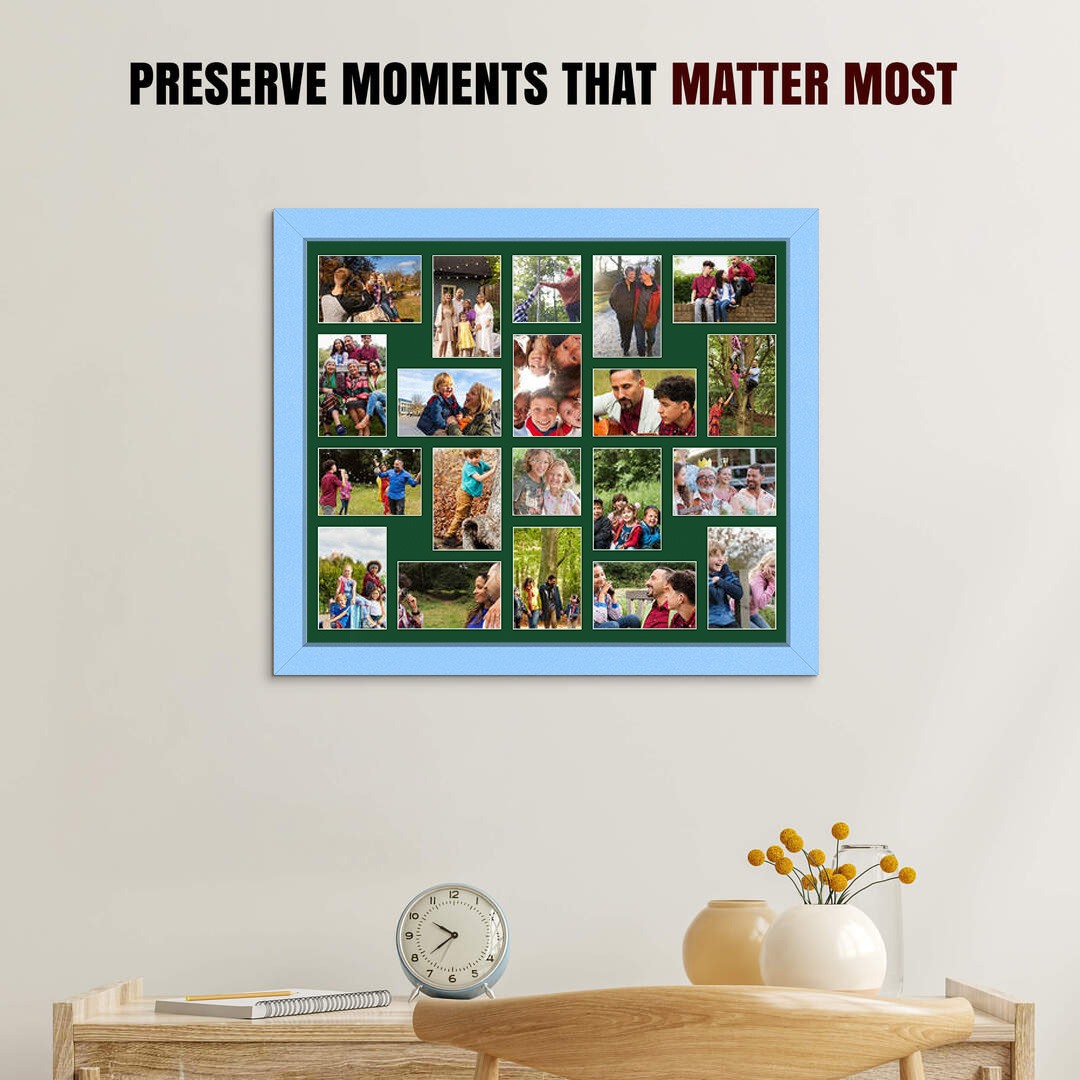 80x70cm Baby Blue Modern Multi Aperture Photo Frame - Fits 6x4" (x18) & 4x4" (x2) Photos | Collage Frame thumbnail 2